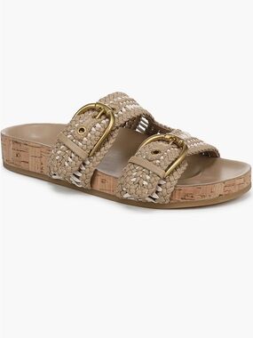 Veronica Beard Prue Woven Two Strap Sandal Women Size 9M Sand Parchment Tan NWOB